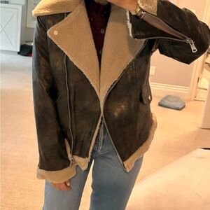 Avec Les Filles Black and Cream Leather Jacket - size small